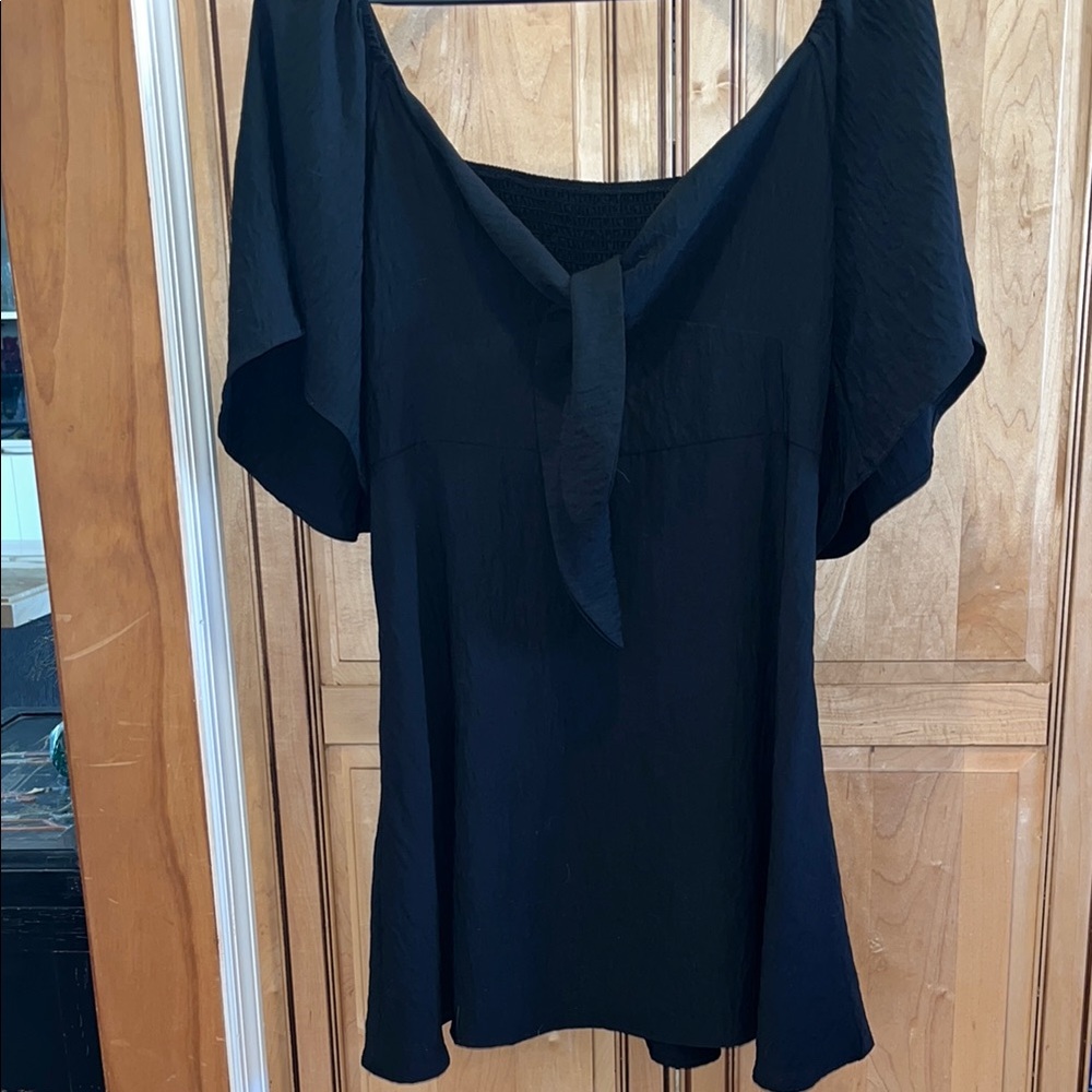 Black Off Shoulder Tie Front Short Dress